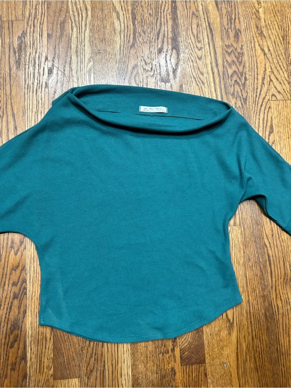 Free People Boat Neck Thermal Top – XL – Deep Teal Boho Oversized Cozy